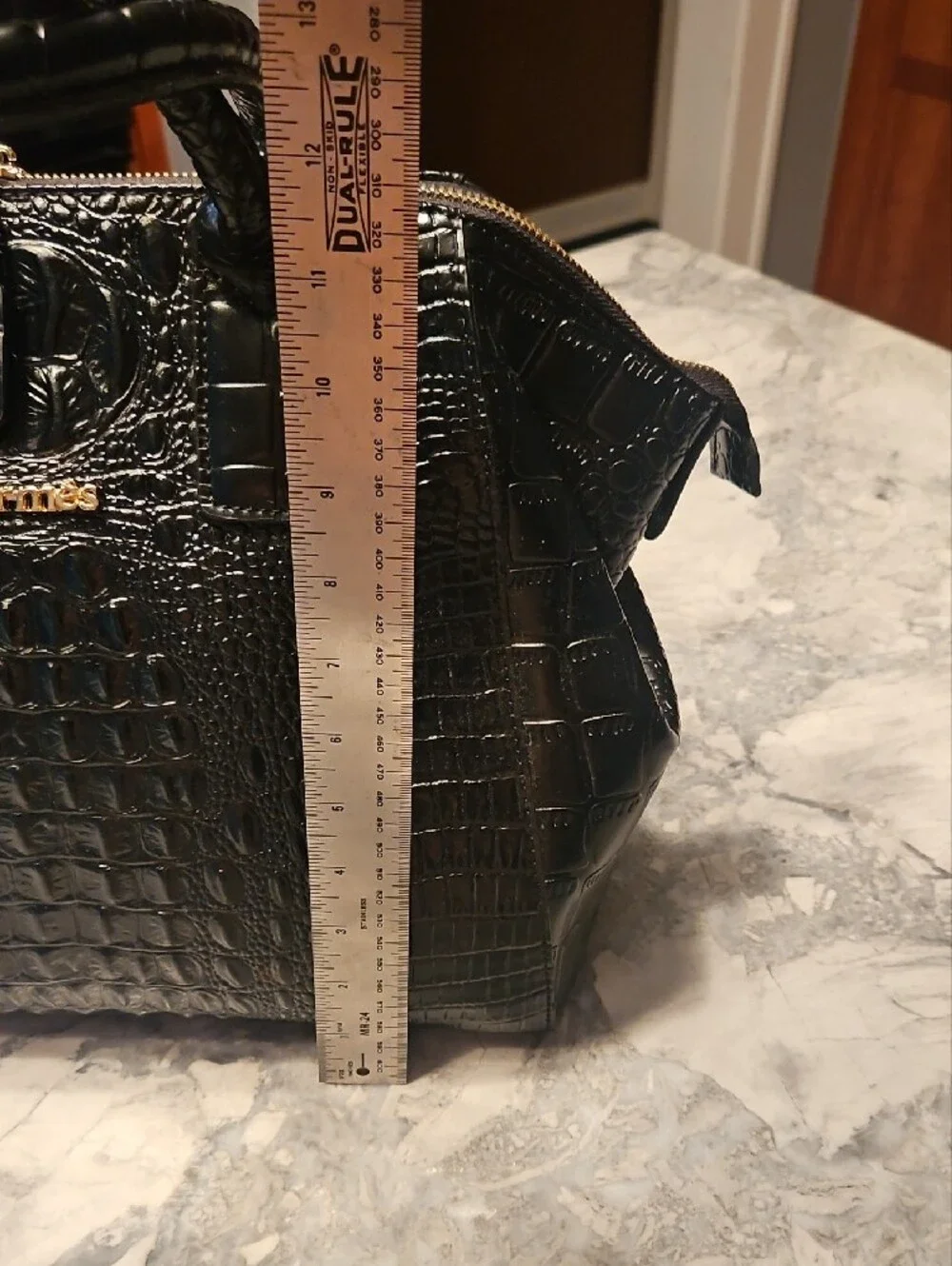 Never Carried  Black Charmes Croc-Embossed Satchel with Gold Hardware